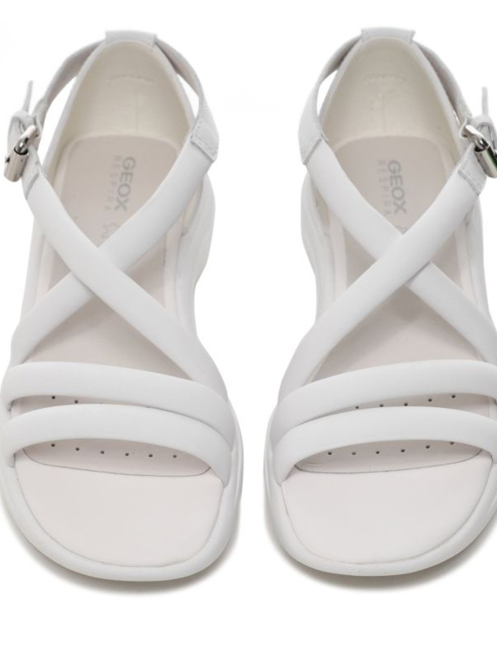 Geox Women's White Crisscross Strap Ankle-Buckle Sandals NWOT